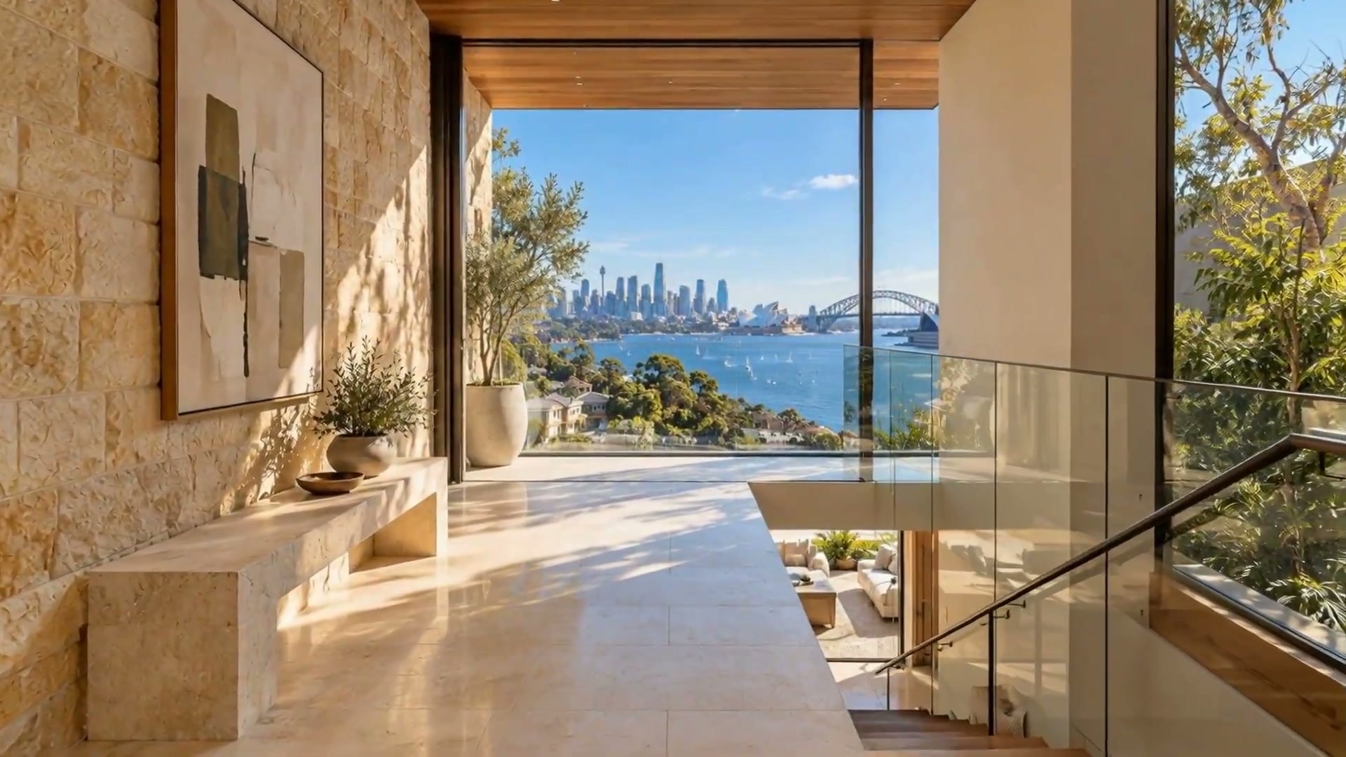 Hallway looking out to Sydney Harbour and the bridge from the ImageMotion video